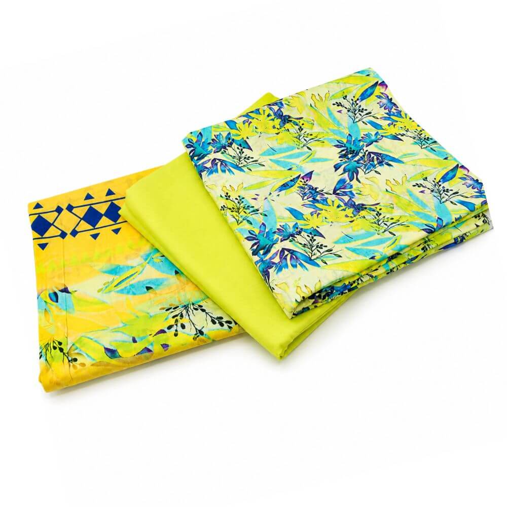 3 Piece Unstitched Lime Lawn Suit